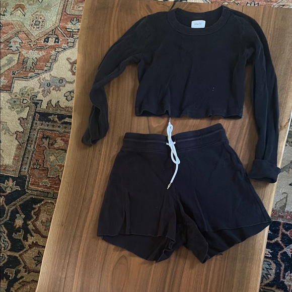 MATE the Label Pants - MATE the Label Black Crop Long-Sleeve Top & Drawstring Shorts Set